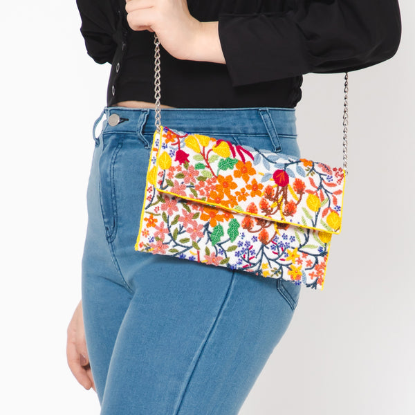 Liberty Floral Embroidered Clutch - Pearl