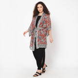 Impressionist Print Lurex Kimono - Crimson Grey