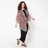 Impressionist Print Lurex Kimono - Crimson Grey