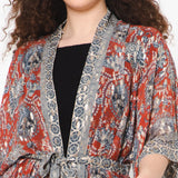 Impressionist Print Lurex Kimono - Crimson Grey