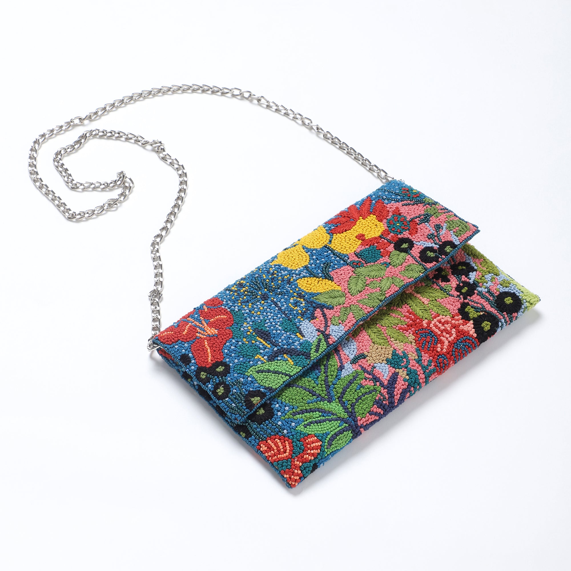 Festive Floral Embroidered Clutch - Blue Multi