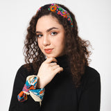 Floral Embroidered Headband - Black