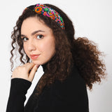 Floral Embroidered Headband - Black