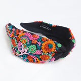 Floral Embroidered Headband - Black