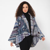 Floral Geo Poncho Jacket - Blue Brown