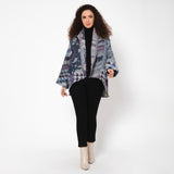 Floral Geo Poncho Jacket - Blue Brown