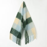 Brushed Checkered Print Scarf - Beige Olive