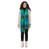 Brushed Checkered Print Scarf - Blue Green