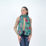 Evergreen Blossom Embroidered Wool Scarf - Spruce