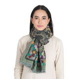 Botanica Embroidered Scarf -  Dark Olive