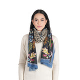 Wild Grace Wool Embroidered Scarf – Navy Blue