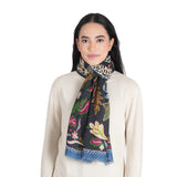 Wild Grace Wool Embroidered Scarf – Navy Blue