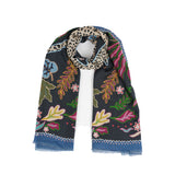 Wild Grace Wool Embroidered Scarf – Navy Blue