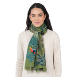 Woodland Embroidered Wool Scarf - Green