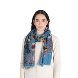 Woodland Embroidered Wool Scarf - Lapis Blue