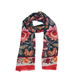 Victorian Floral Wool Scarf - Denim Blue