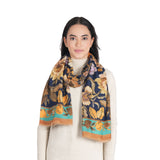 Victorian Floral Wool Scarf - Navy Blue