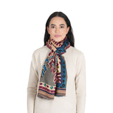 Floral Folk Patchwork Scarf - Taupe Blue