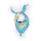 Patterned Poppy Silk Scarf - Aqua