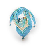 Patterned Poppy Silk Scarf - Aqua