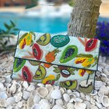 Fruit Embroidered Clutch - Green