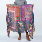 Songbird Rectangle Wool Scarf - Blue Red