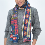 Songbird Rectangle Wool Scarf - Blue Red