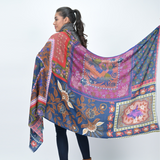 Songbird Rectangle Wool Scarf - Blue Red