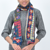Songbird Rectangle Wool Scarf - Blue Red