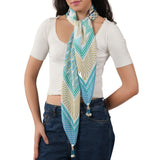 Patterned Poppy Silk Scarf - Aqua