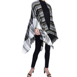 Cozy Striped Fringe Poncho - Olive Ivory