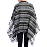 Cozy Striped Fringe Poncho - Olive Ivory