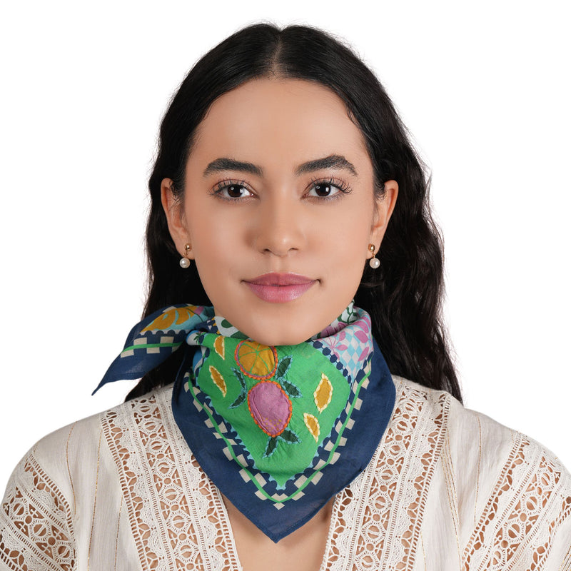 Petal Poetry Cotton Bandana - Navy