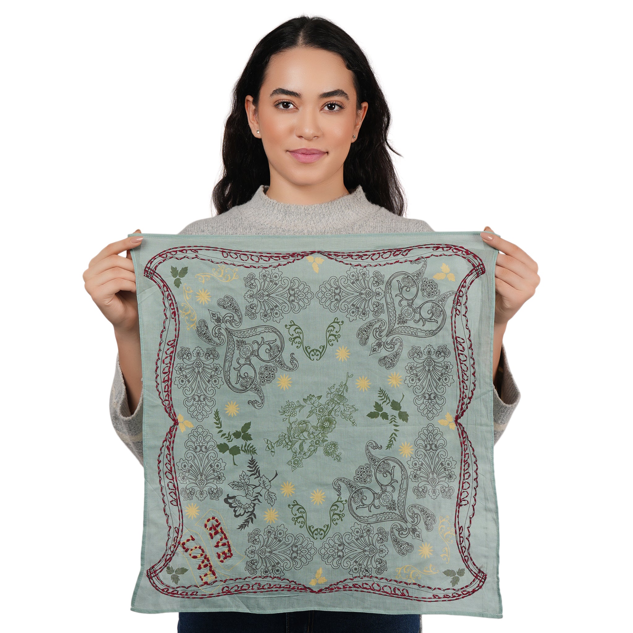 Give Love Paisley Embroidered Bandana - Muted Green
