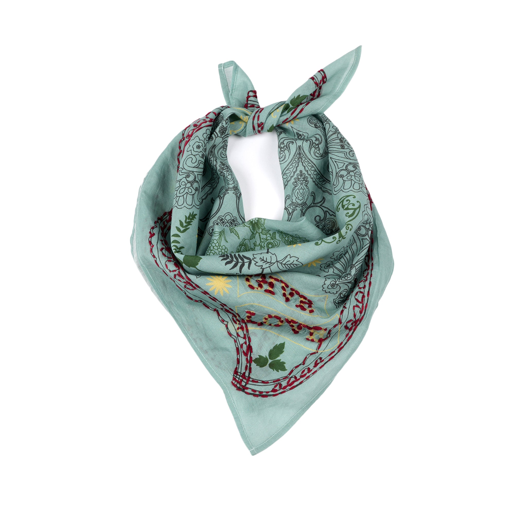 Give Love Paisley Embroidered Bandana - Muted Green