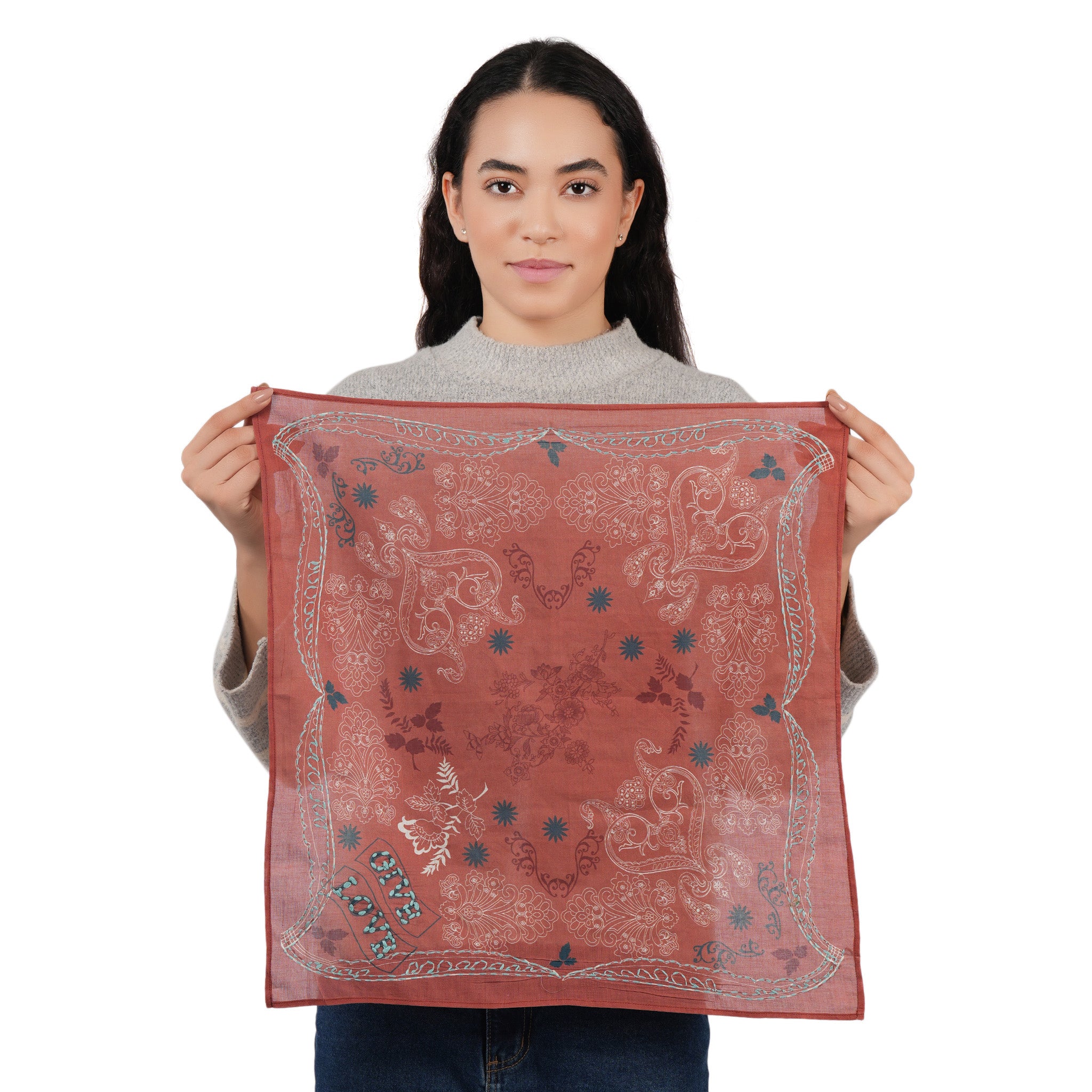 Give Love Paisley Embroidered Bandana - Terracotta