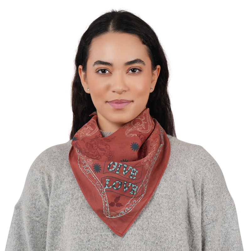 Give Love Paisley Embroidered Bandana - Terracotta