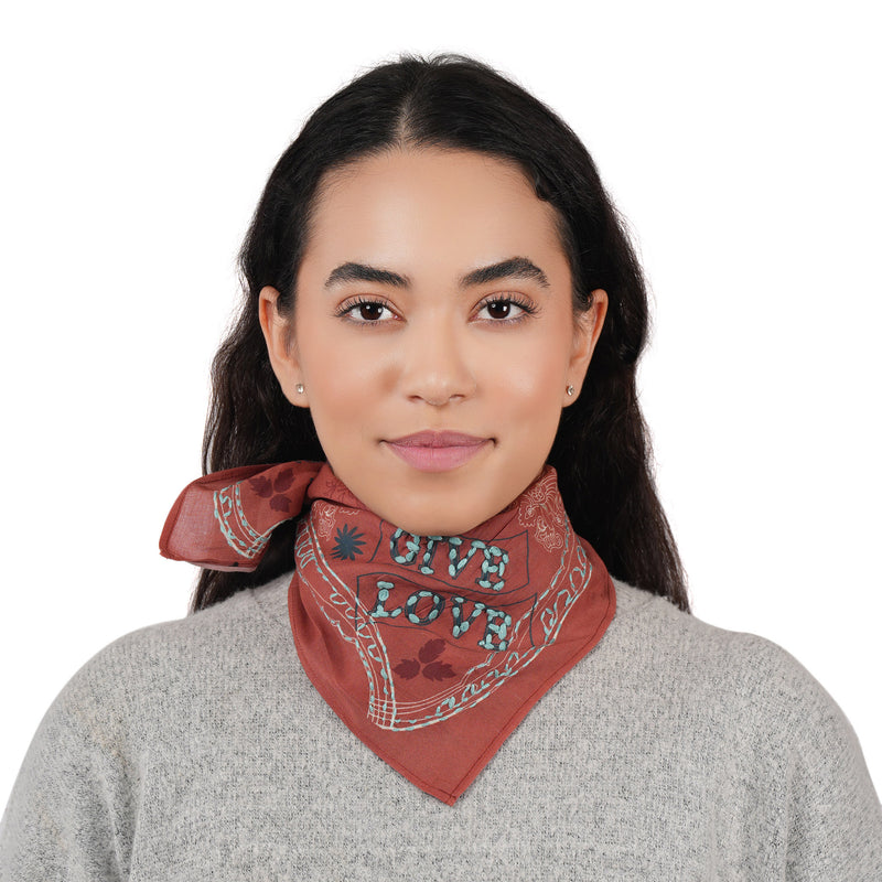 Give Love Paisley Embroidered Bandana - Terracotta