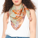 Willow & Peach Meadow Square Scarf - Green