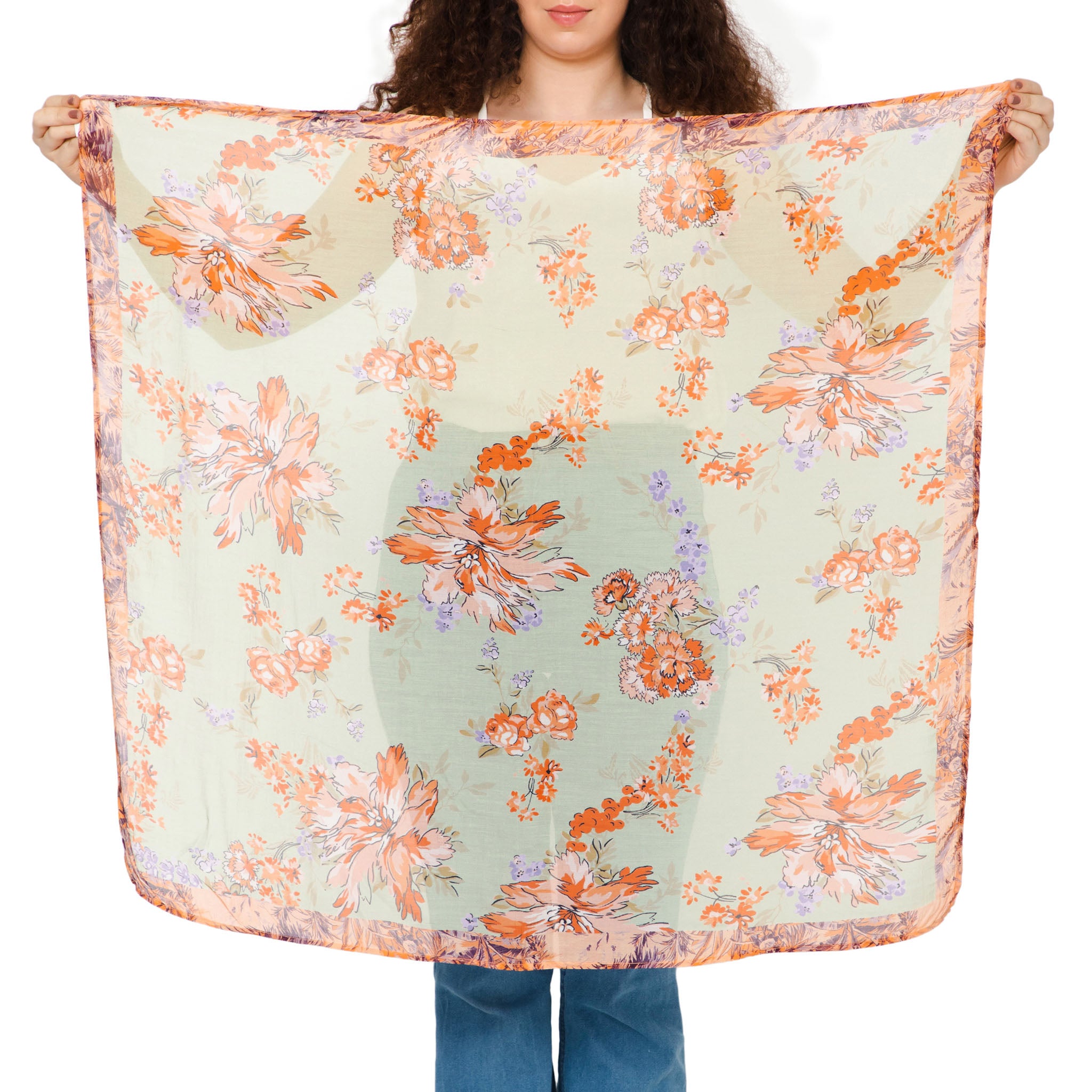 Willow & Peach Meadow Square Scarf - Green