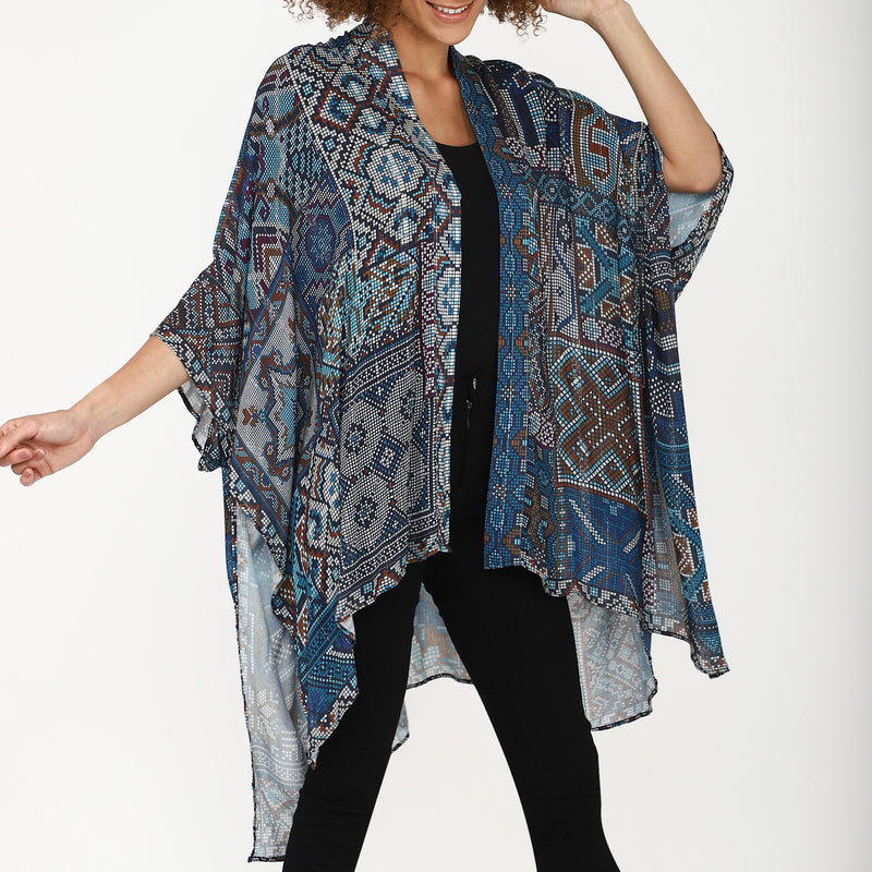 Boho Mosaic Print Kimono Cardigan - Blue