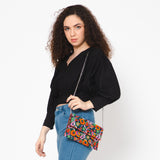 Floral Embroidered and Beaded Clutch - Black