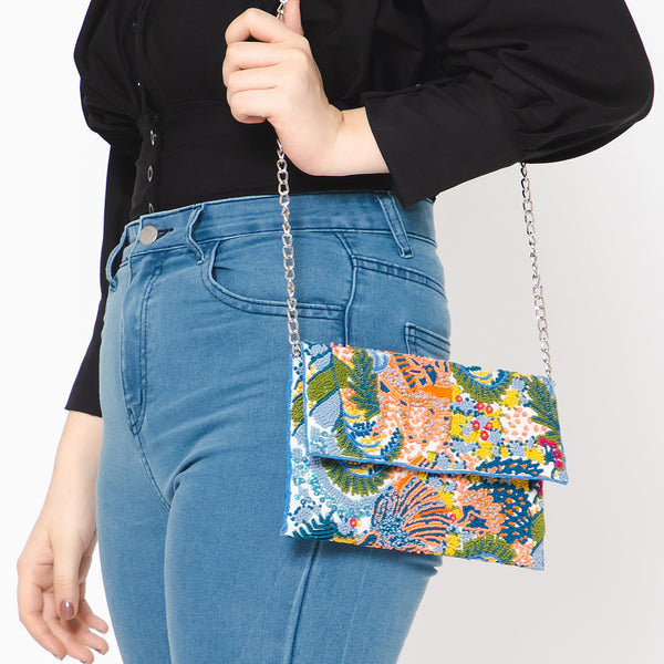 Leafy Embroidered Clutch