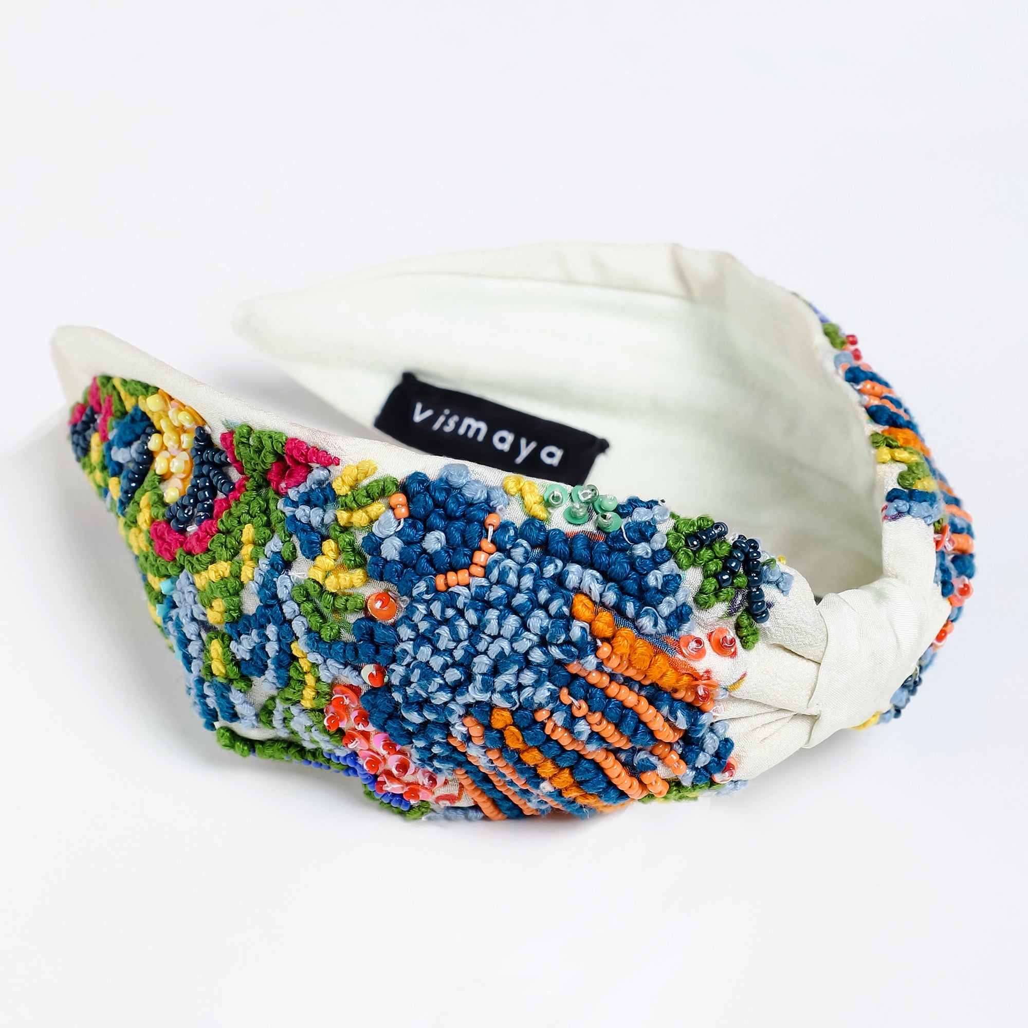 Leafy Embroidered Headband - White