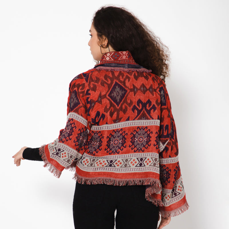 Ikat Print Woven Jacket - Ruby Red