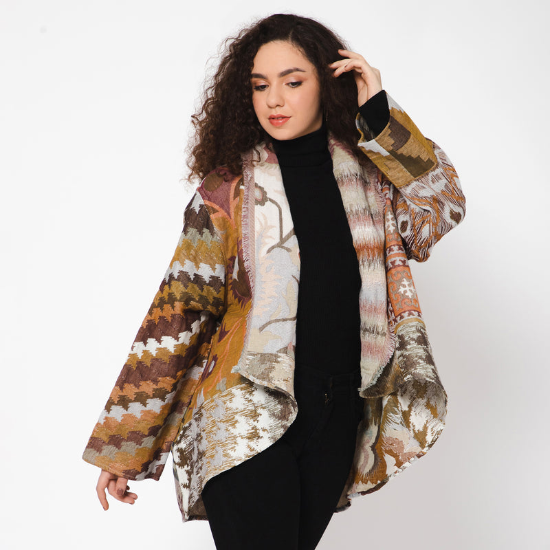 Floral Geo Poncho Jacket - Flaxen Pink
