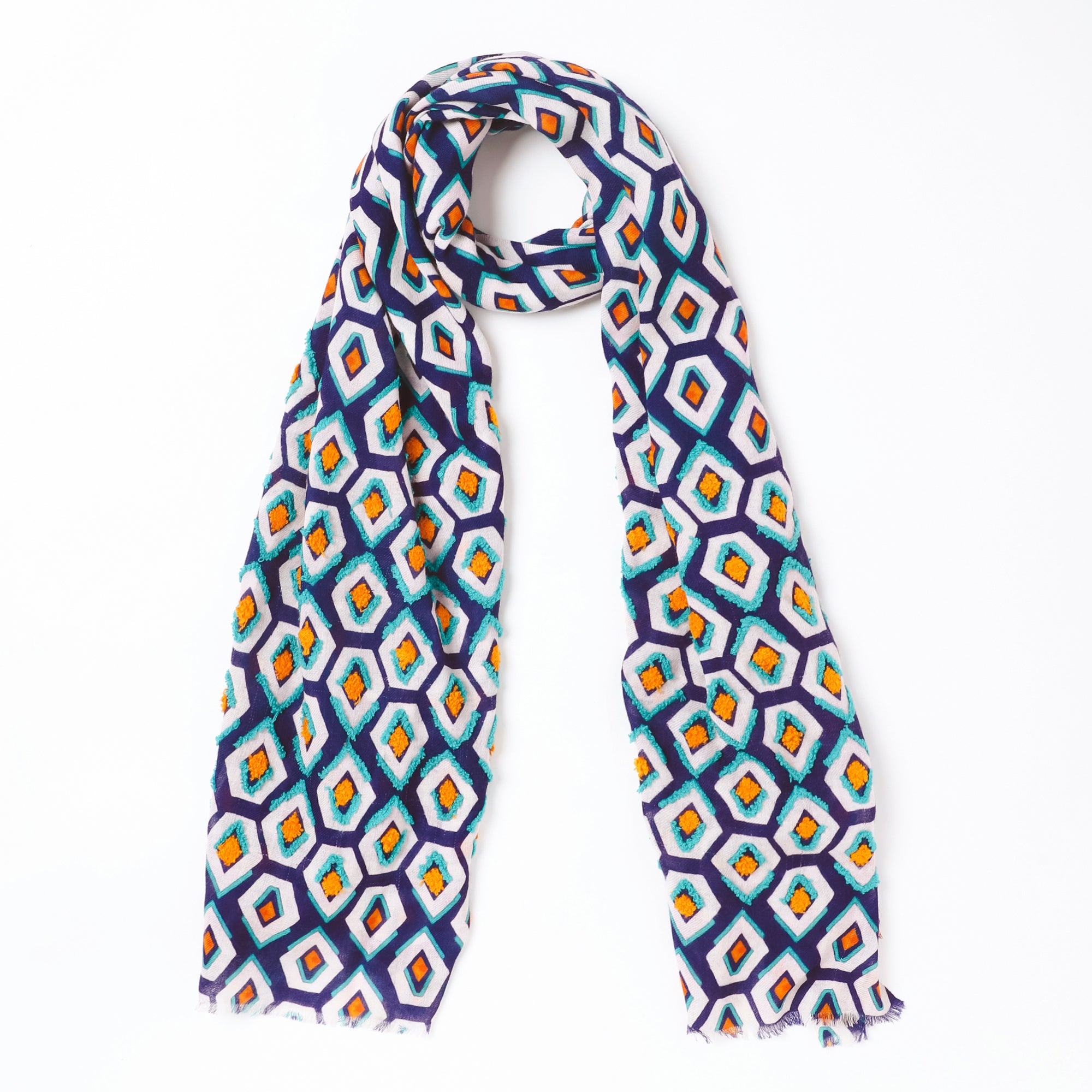 Pentagon Embroidered Scarf - Navy Blue
