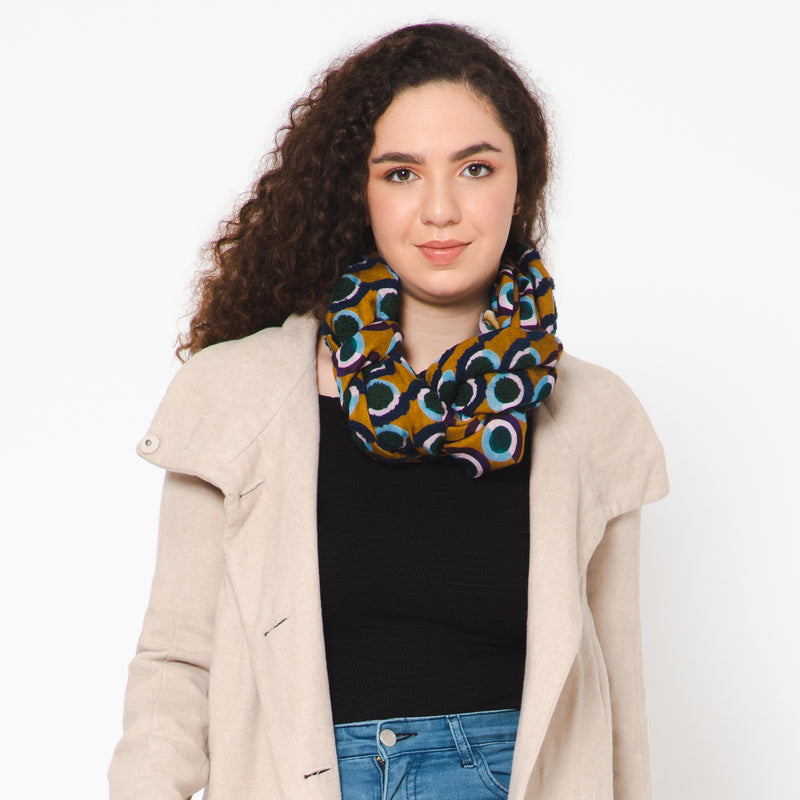 Circle Embroidered Scarf - Mustard
