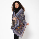 Floral Embroidered Jacquard Scarf - Lilac Blue