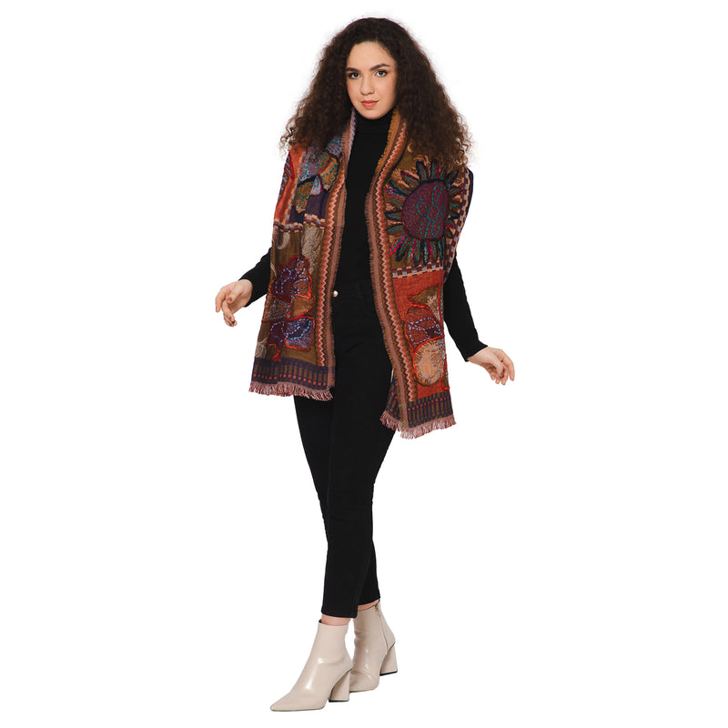 Catchy Embroidered Scarf - Red Blue